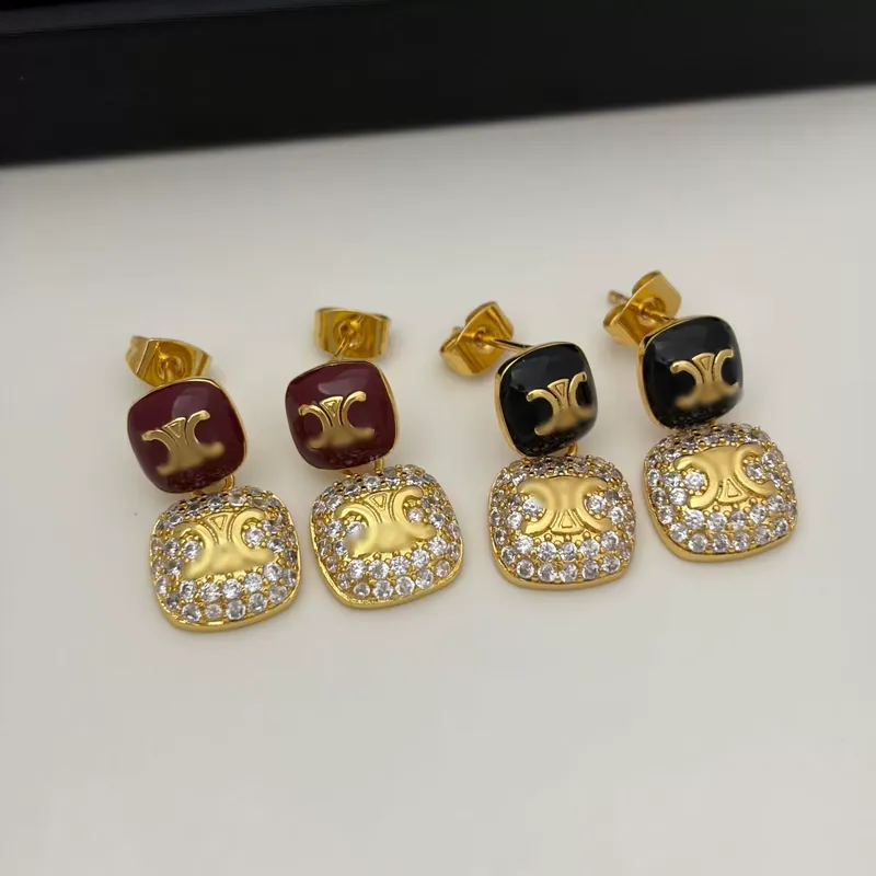 Square Zircon Earrings Enamel