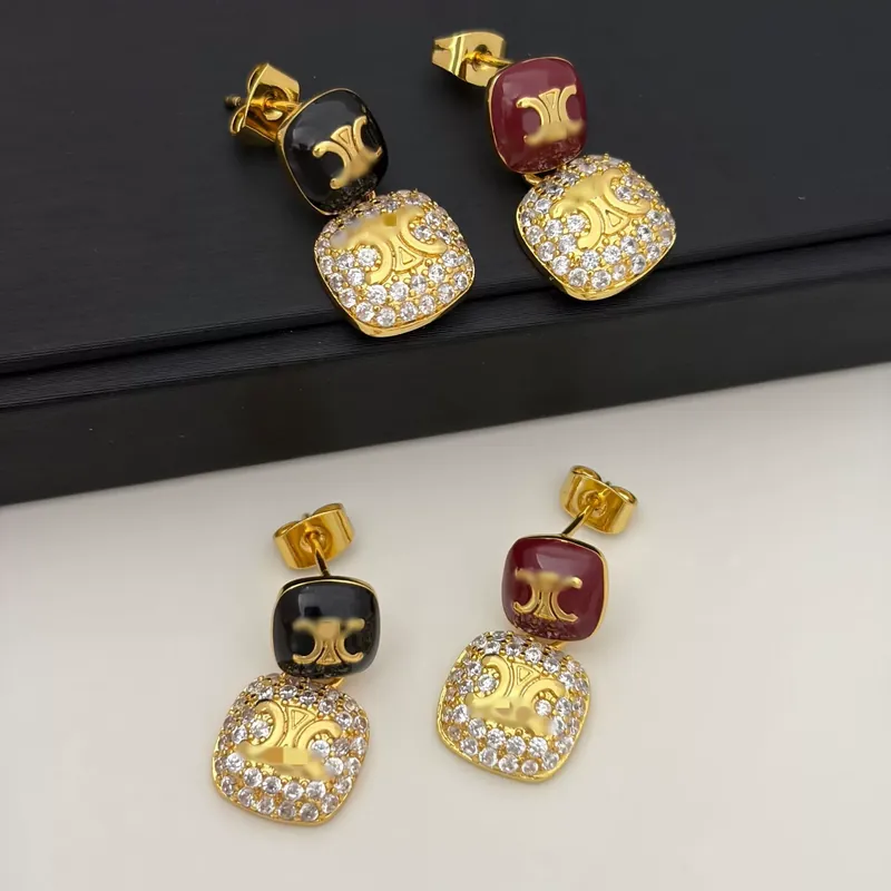 Square Zircon Earrings Enamel