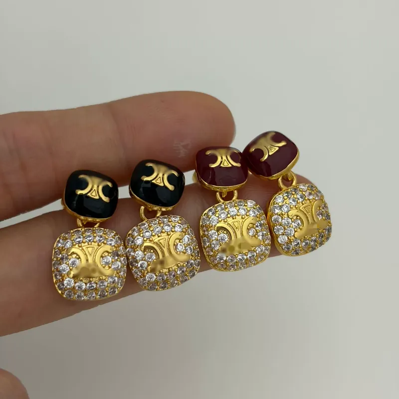 Square Zircon Earrings Enamel