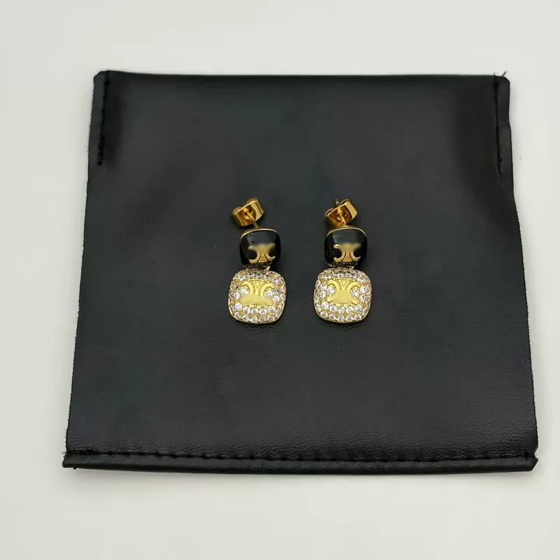 Square Zircon Earrings Enamel