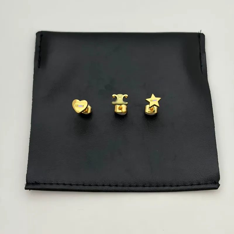 Gold Arch Heart Star Stud Earrings Set