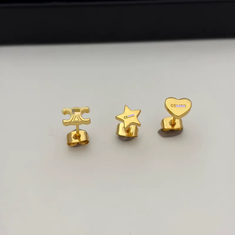 Gold Arch Heart Star Stud Earrings Set