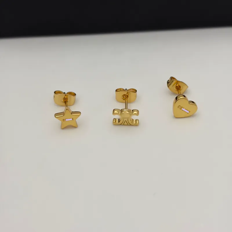 Gold Arch Heart Star Stud Earrings Set