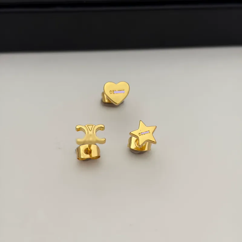 Gold Arch Heart Star Stud Earrings Set