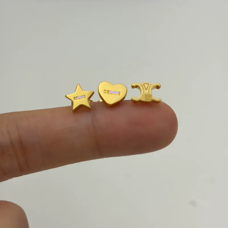 Gold Arch Heart Star Stud Earrings Set