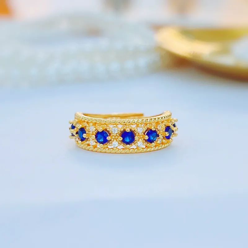 Vintage Italian Lace Ring Blue Spinel Zircon