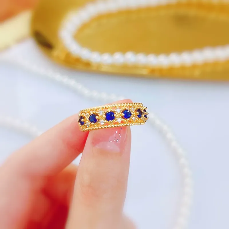 Vintage Italian Lace Ring Blue Spinel Zircon
