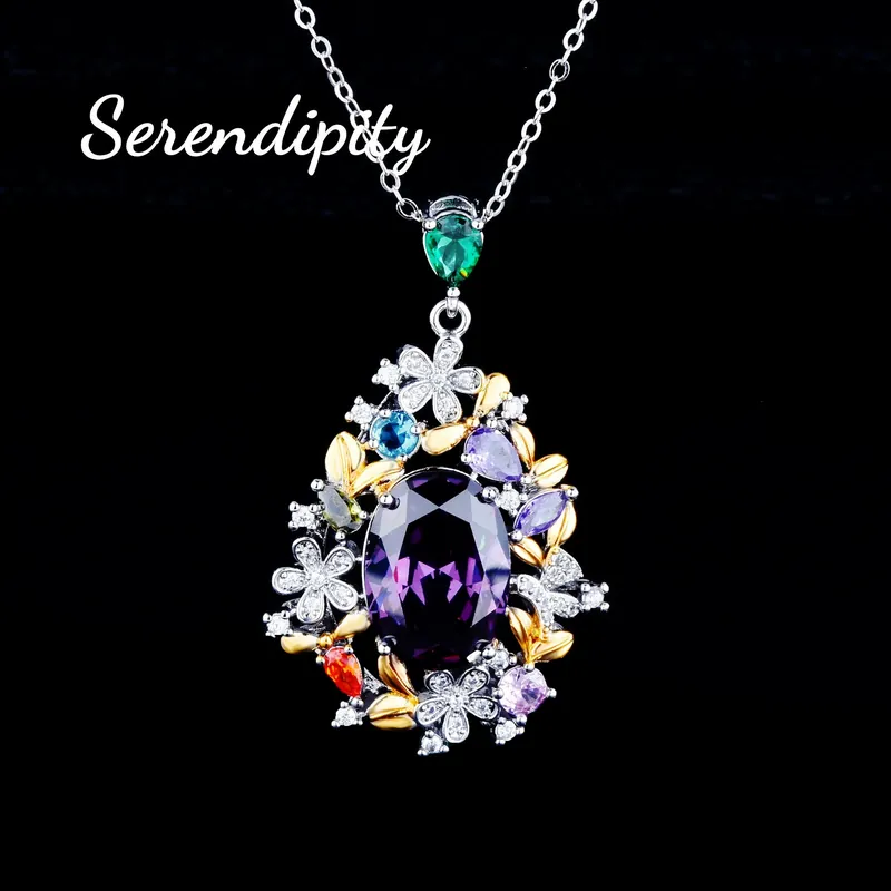 Italian Two-Tone Gold Pendant Amethyst Ring Set