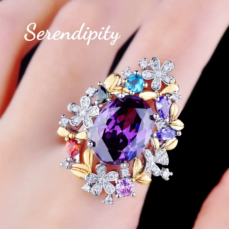 Italian Two-Tone Gold Pendant Amethyst Ring Set