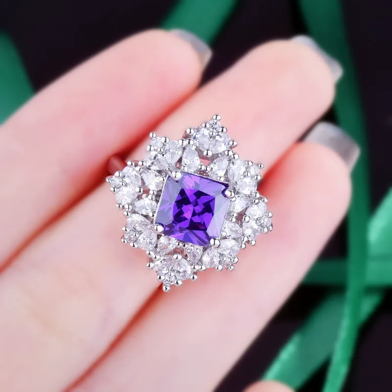 Vintage Angel Wing Necklace Purple Zircon