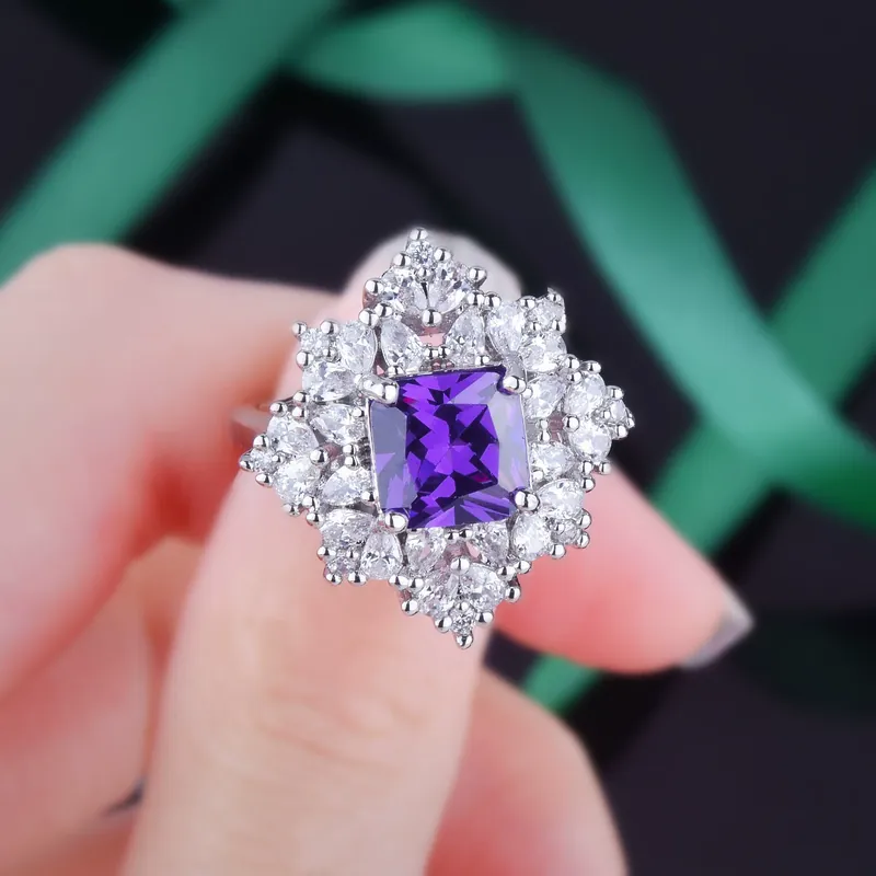 Vintage Angel Wing Necklace Purple Zircon