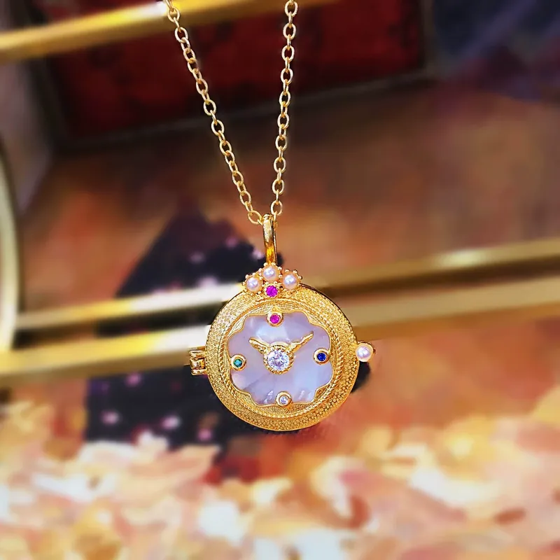 Italian Pocket Watch Necklace Pearl Shell
