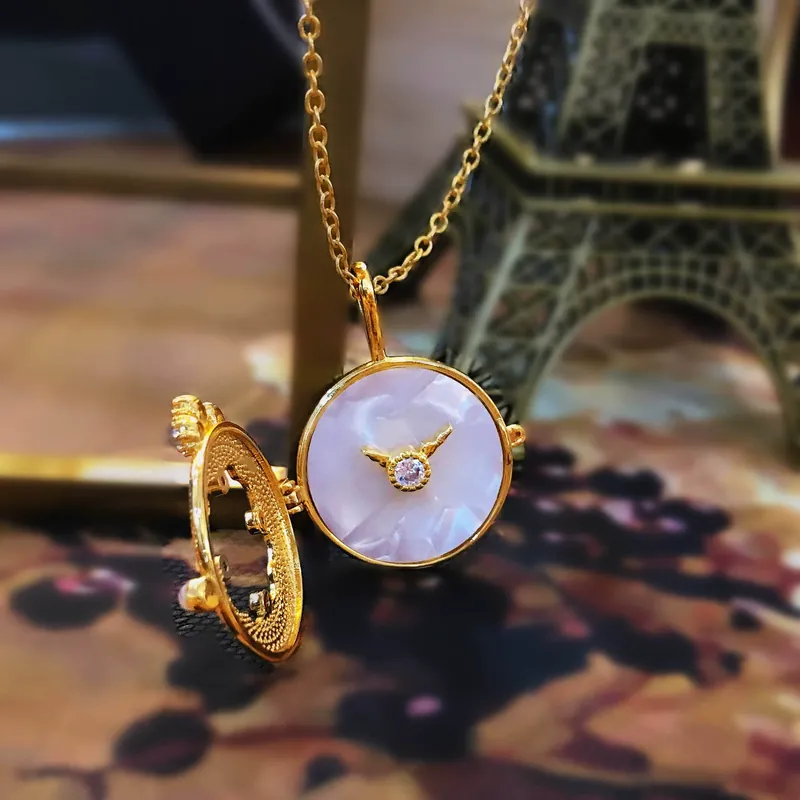 Italian Pocket Watch Necklace Pearl Shell