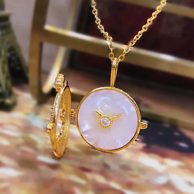 Italian Pocket Watch Necklace Pearl Shell