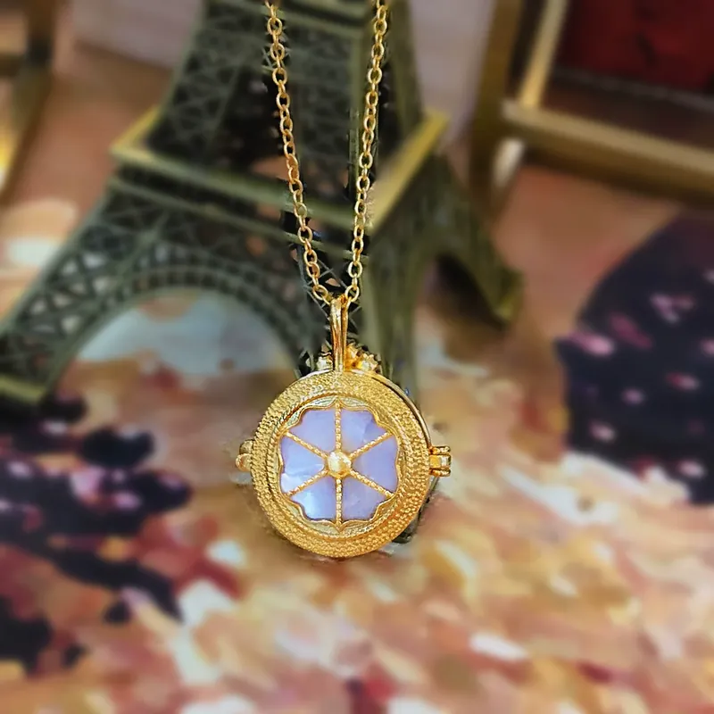 Italian Pocket Watch Necklace Pearl Shell