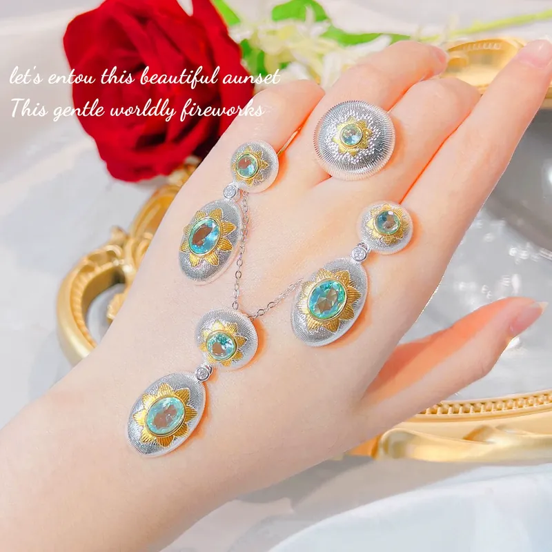 Vintage Italian Aquamarine Jewelry Set