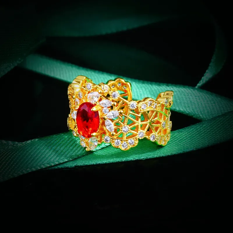 Vintage Italian Red Ruby Ring Gothic Style
