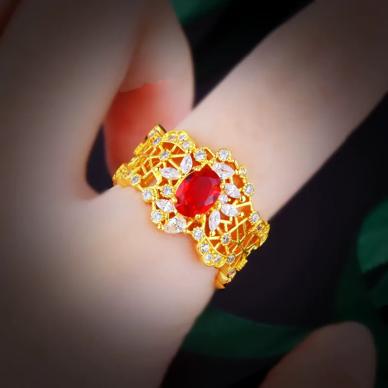 Vintage Italian Red Ruby Ring Gothic Style