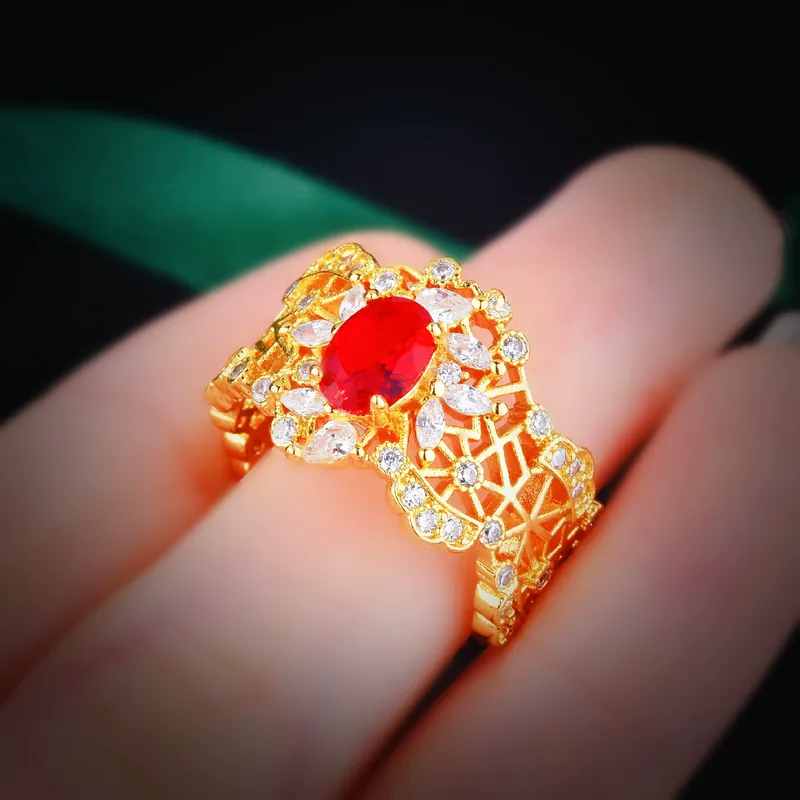 Vintage Italian Red Ruby Ring Gothic Style