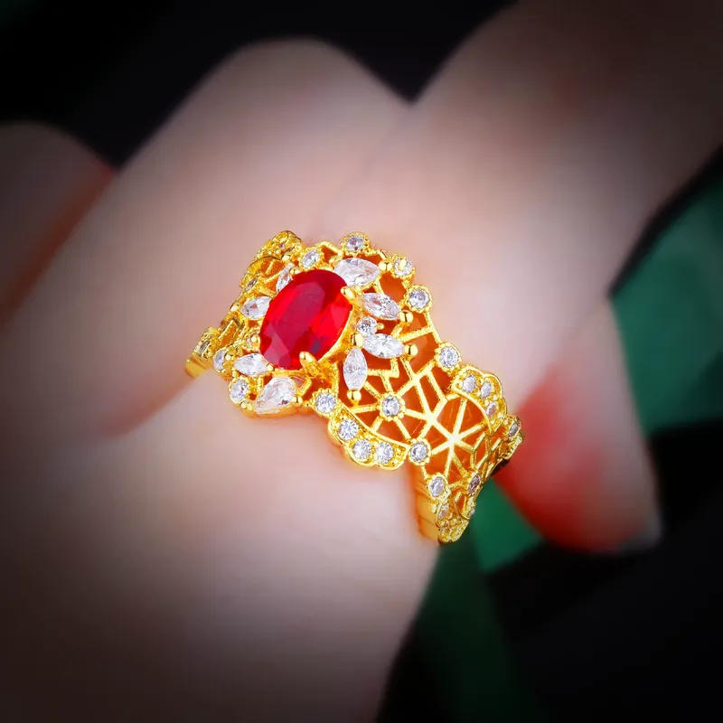 Vintage Italian Red Ruby Ring Gothic Style