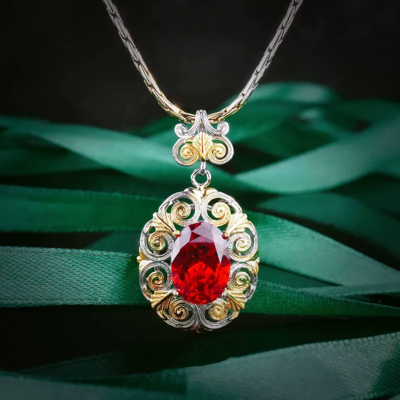 Italian Garnet Jewelry Set Two-Tone Gold