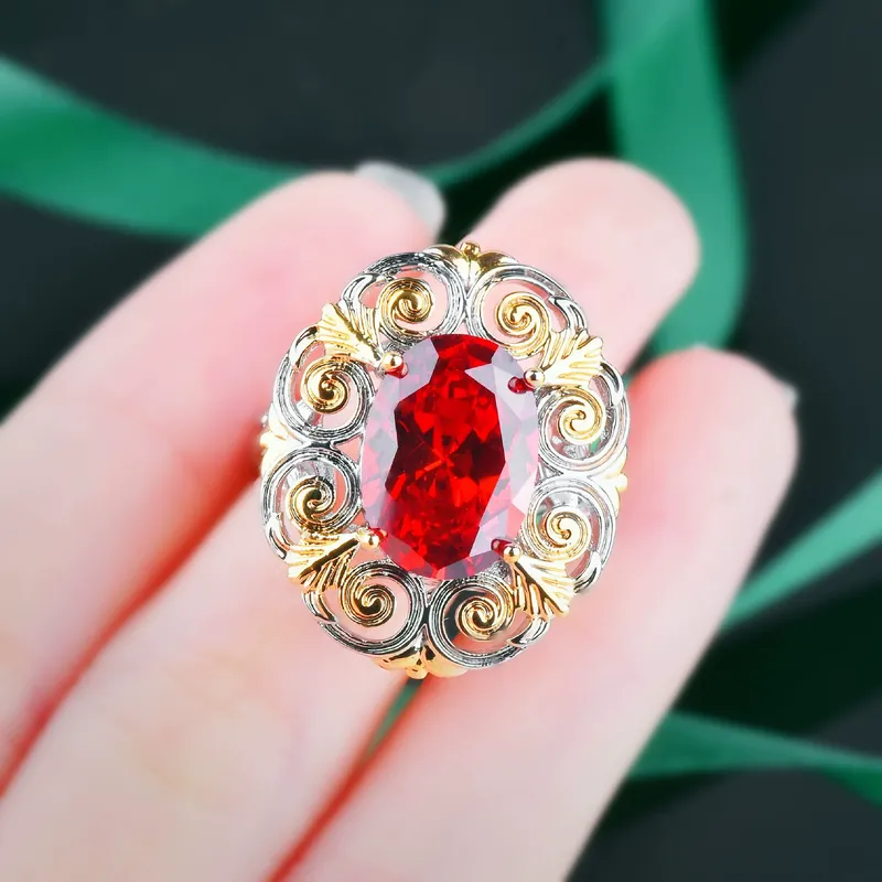 Italian Garnet Jewelry Set Two-Tone Gold