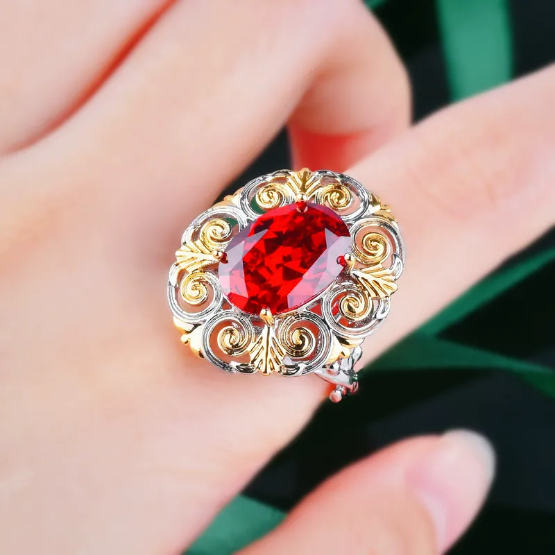 Italian Garnet Jewelry Set Two-Tone Gold
