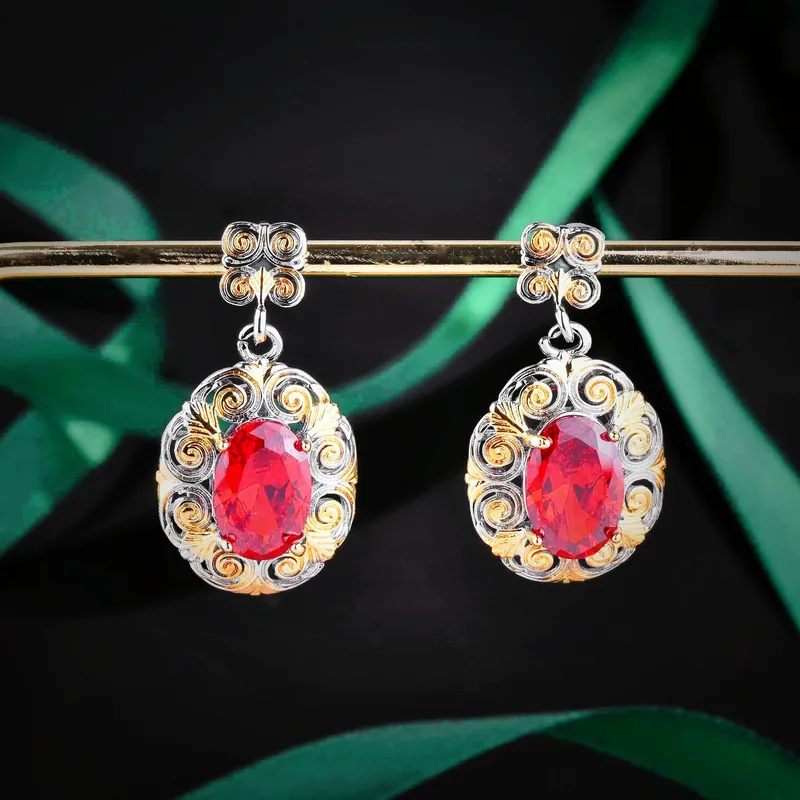 Italian Garnet Jewelry Set Two-Tone Gold