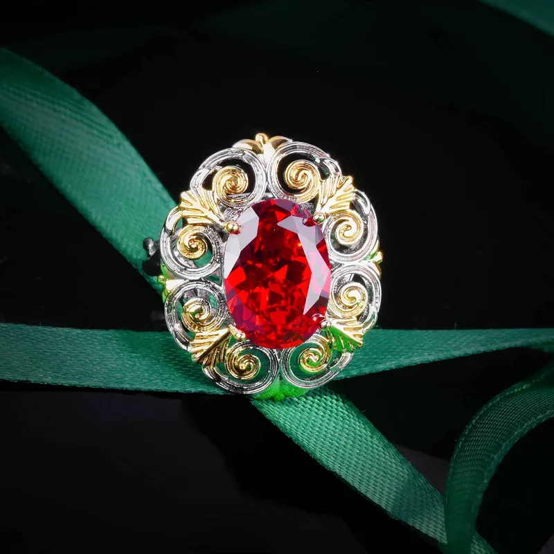 Italian Garnet Jewelry Set Two-Tone Gold
