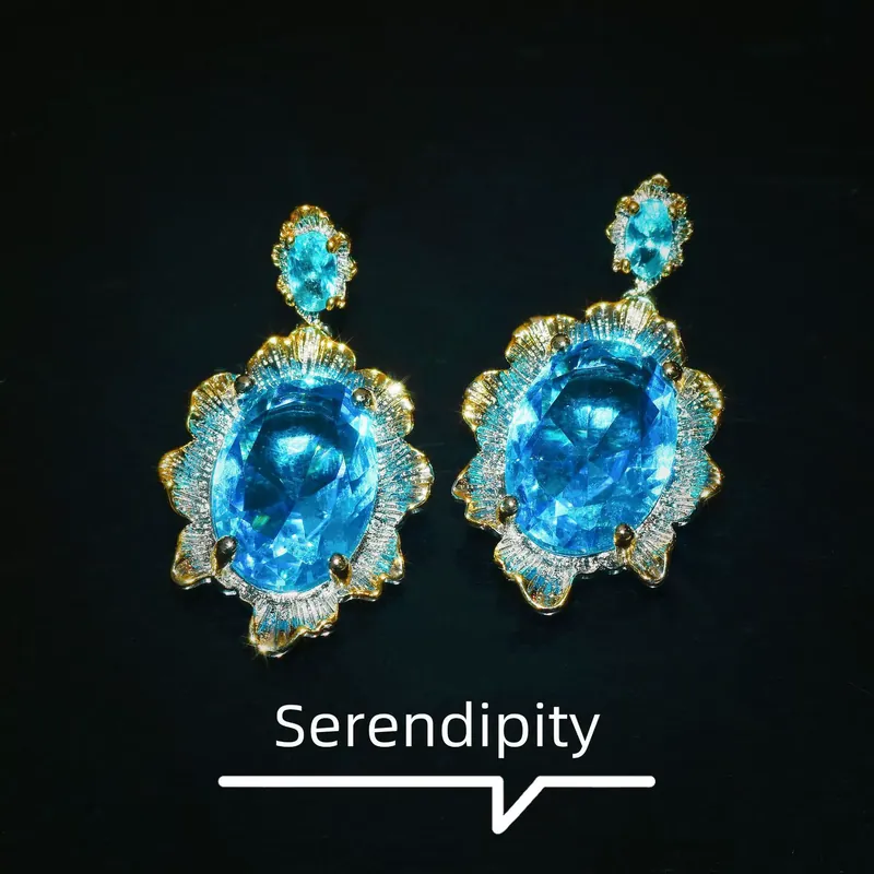 Vintage Italian Lace Blue Zircon Jewelry Set with Simulated Aquamarine