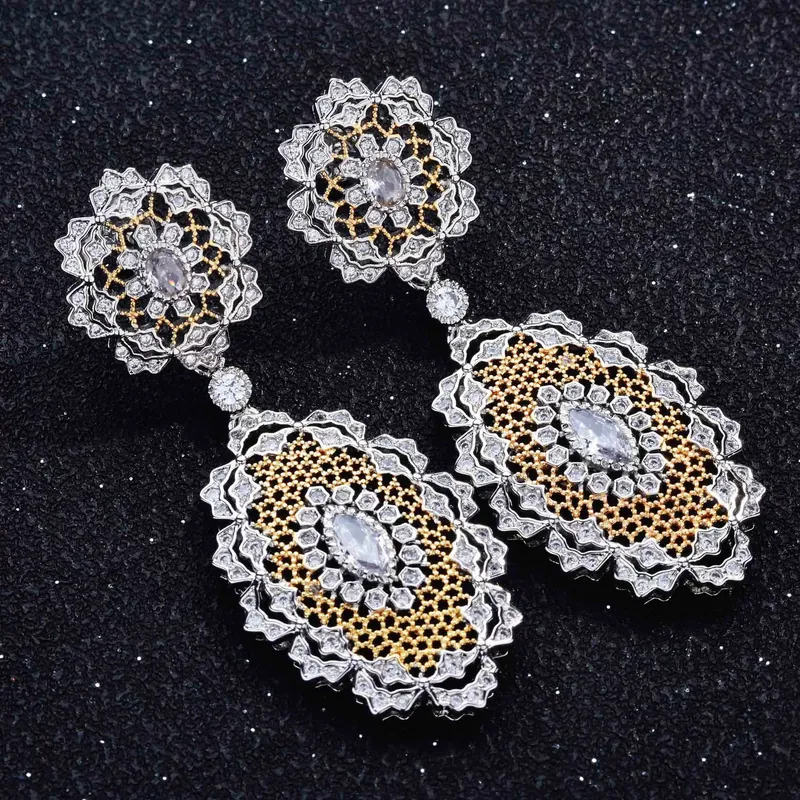 Italian Vintage Lace Filigree Two-Tone Plated Stud Earrings