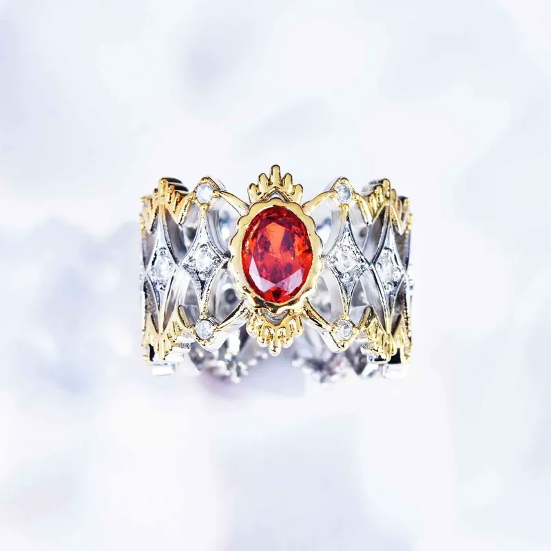 Italian Handmade Filigree Red Zircon Open Ring