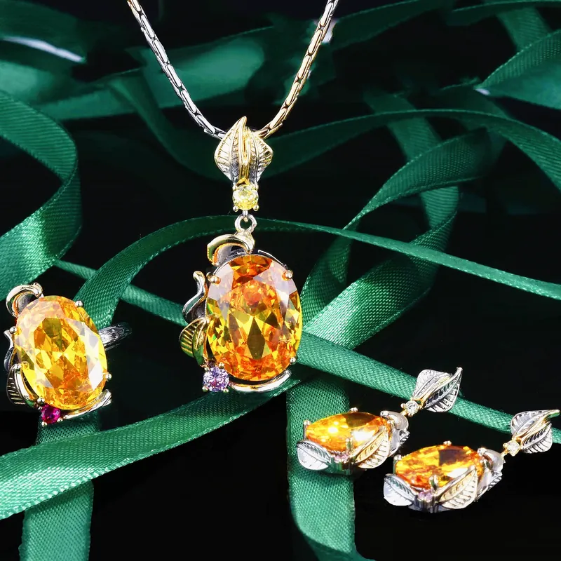 Italian Vintage Flame Design Multicolor Gemstone Jewelry Set