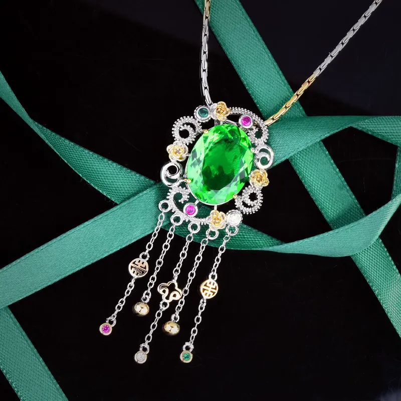 Italian Vintage Two-Tone Gold Peridot Jewelry Set with Tassel Earrings
