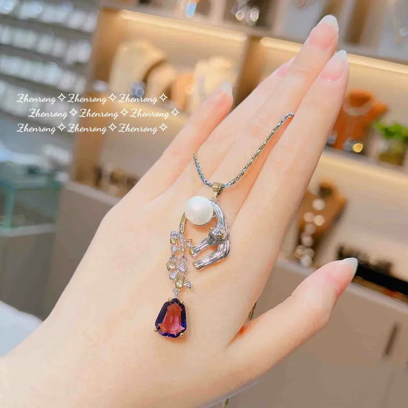 Italian Vintage Purple Zircon Leopard Jewelry Set with Pearl Pendant