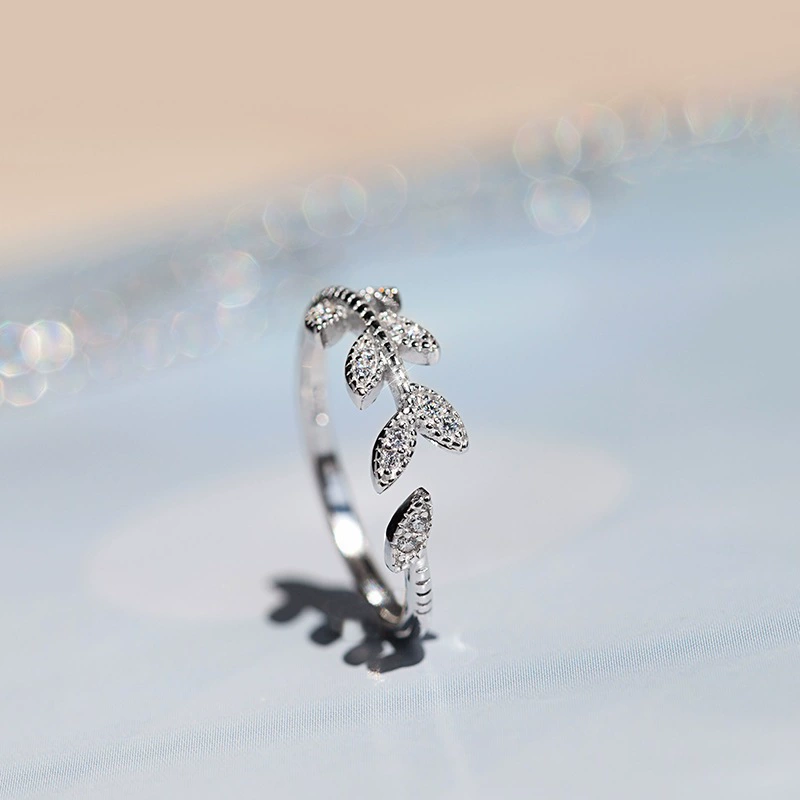 Silver Leaf Open Ring for Women Adjustable
