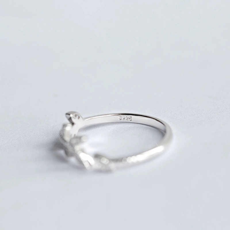 Silver Leaf Open Ring for Women Adjustable