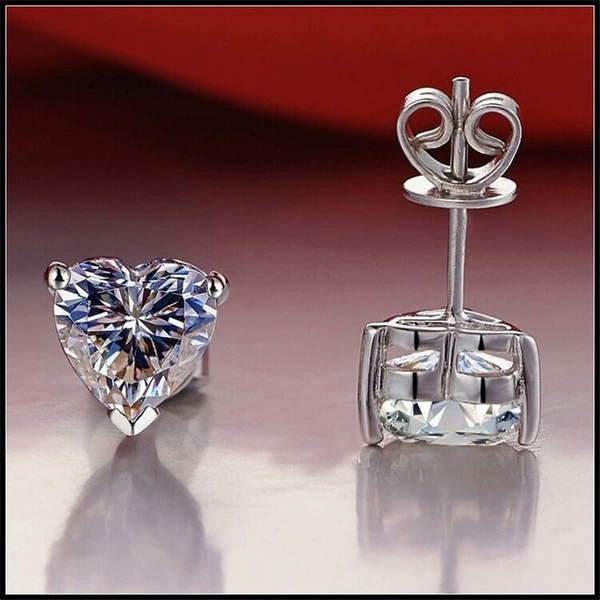 Sterling Silver Heart Topaz Zircon Stud Earrings