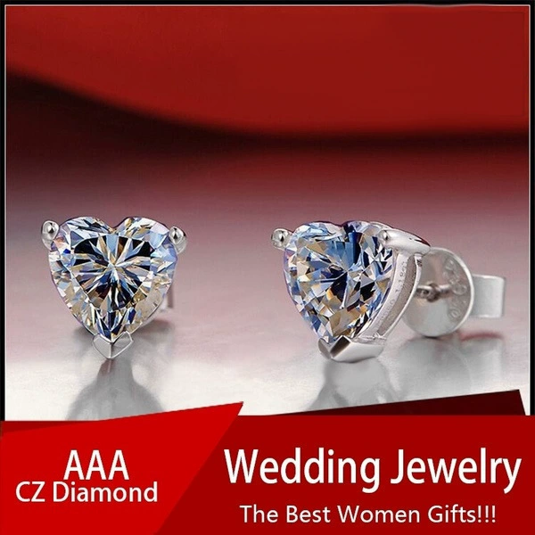 Sterling Silver Heart Topaz Zircon Stud Earrings