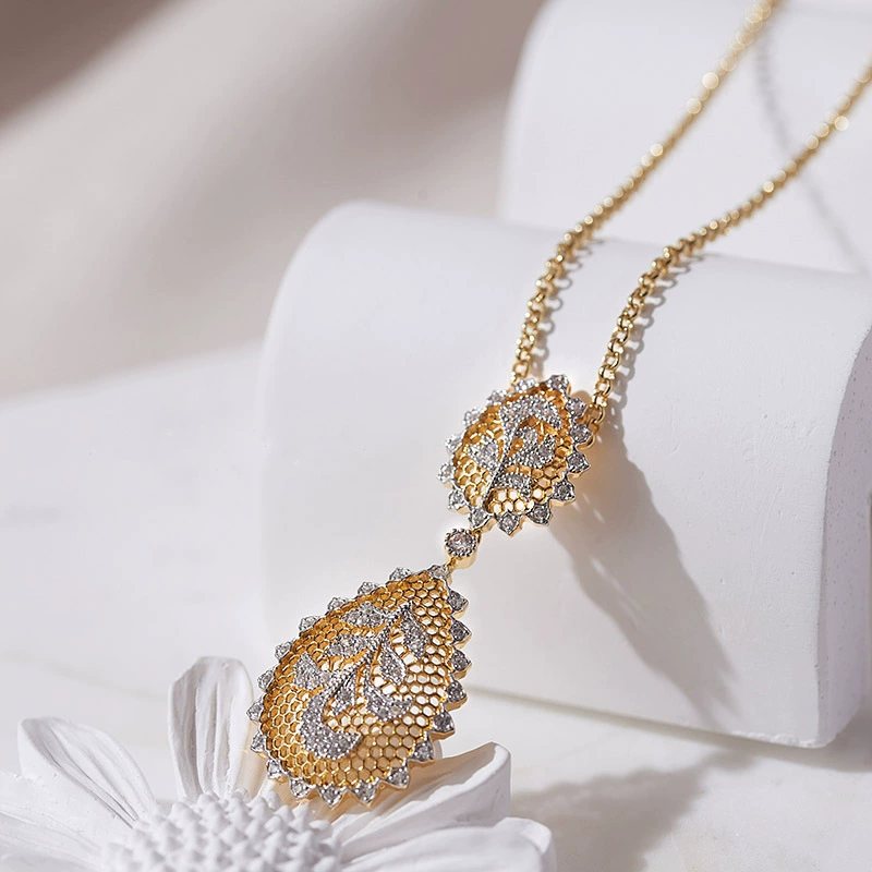 Italian Filigree Iris Flower Jewelry Set with Honeycomb Lace