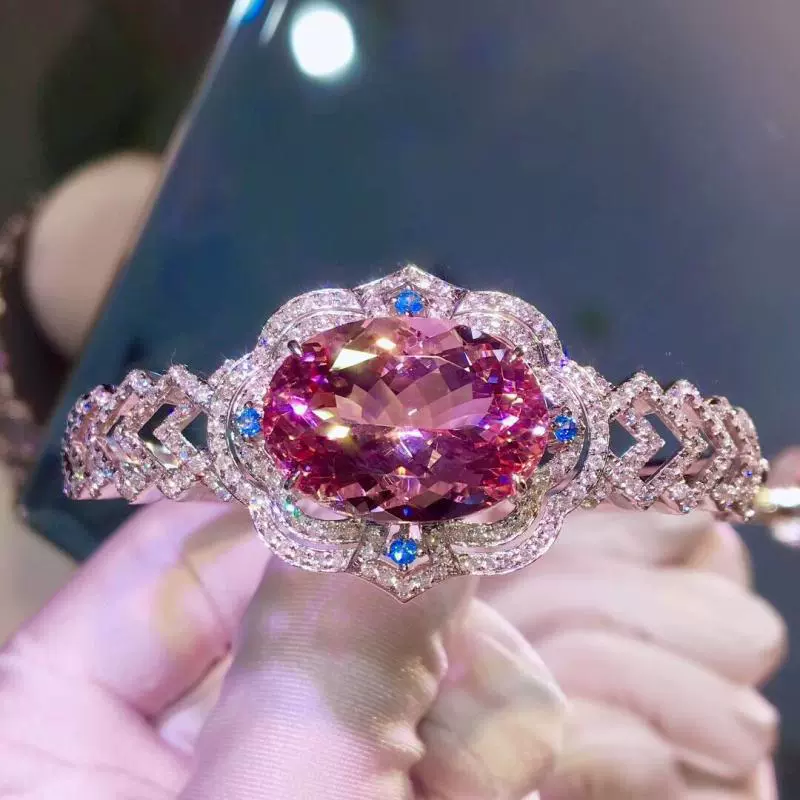 Luxury Pink Morganite Style Crystal Bangle Bracelet