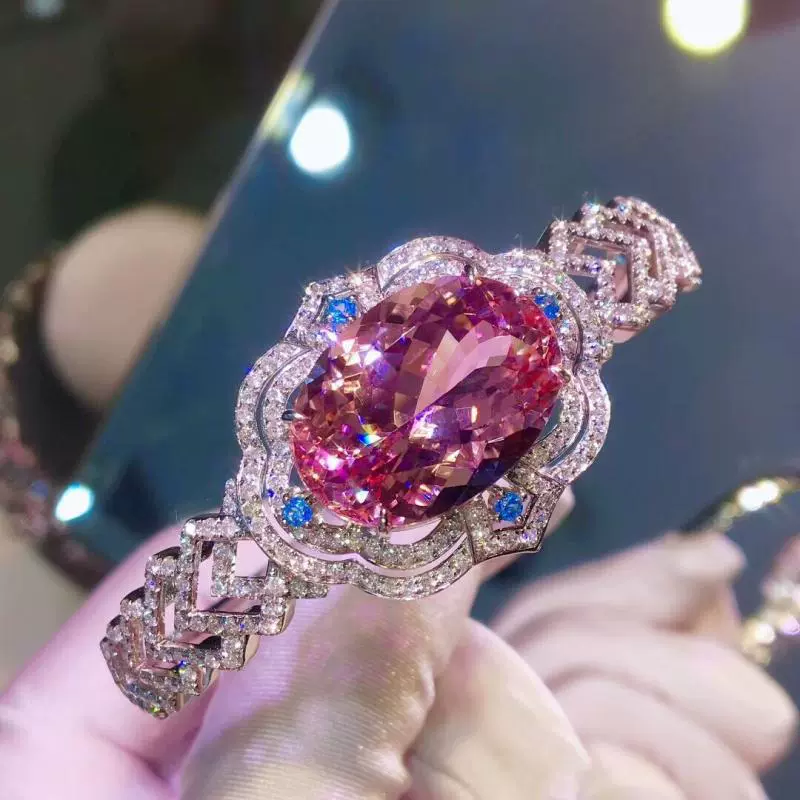 Pulseira Rígida Luxuosa Cristal Estilo Morganita Rosa