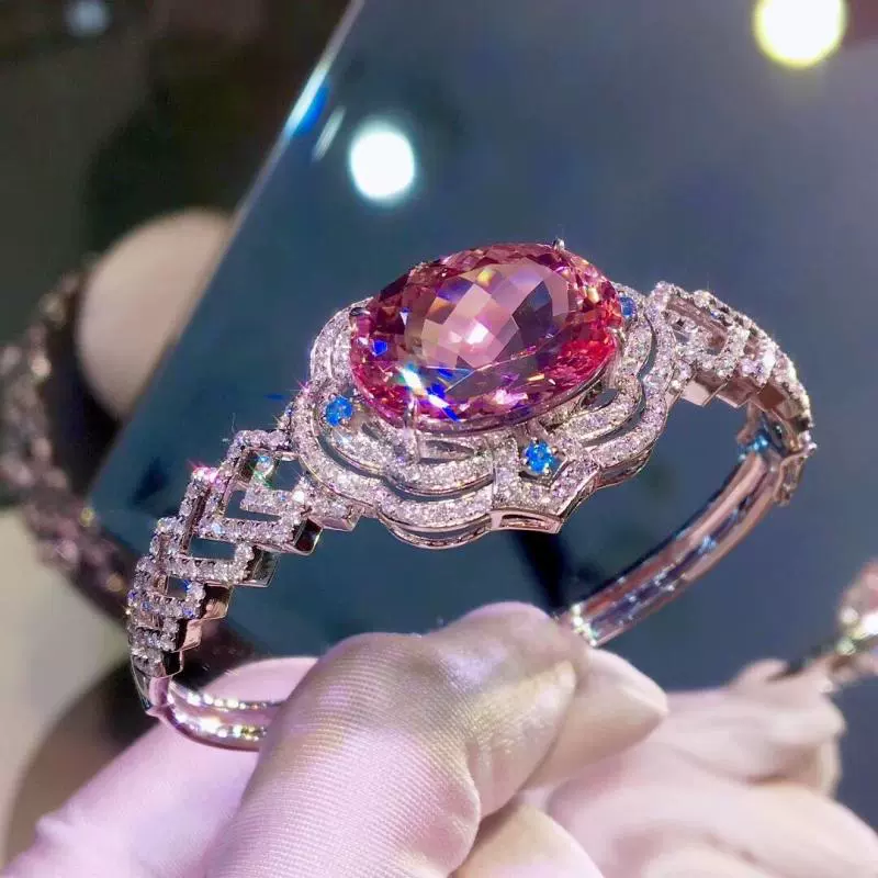 Pulseira Rígida Luxuosa Cristal Estilo Morganita Rosa