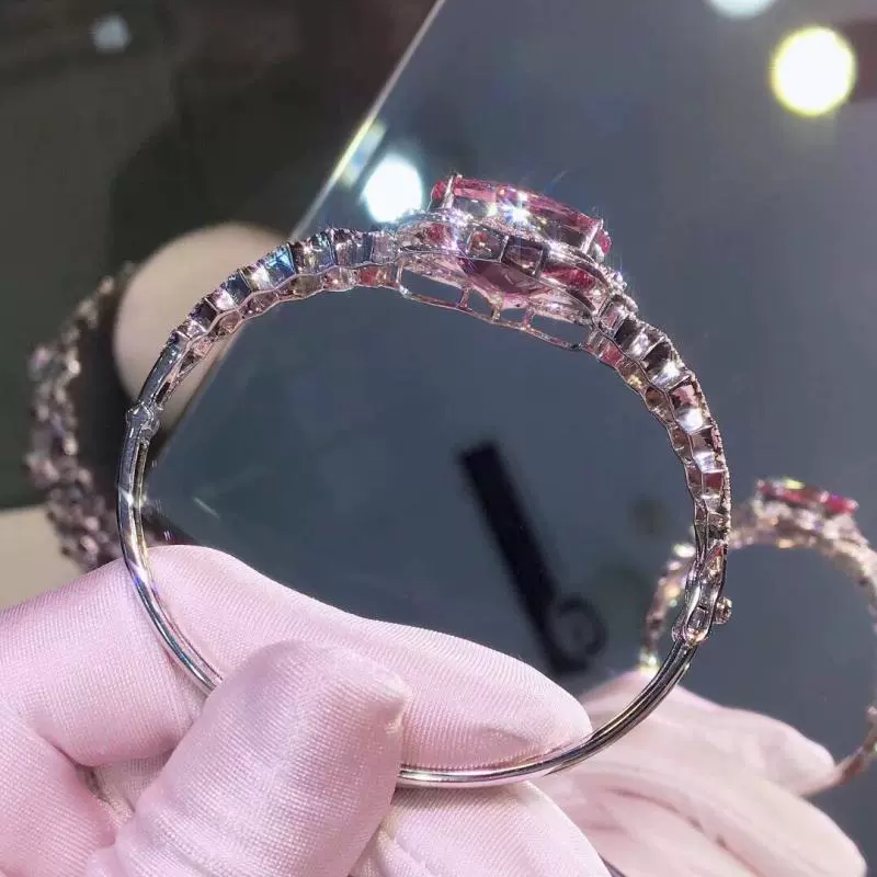 Pulseira Rígida Luxuosa Cristal Estilo Morganita Rosa