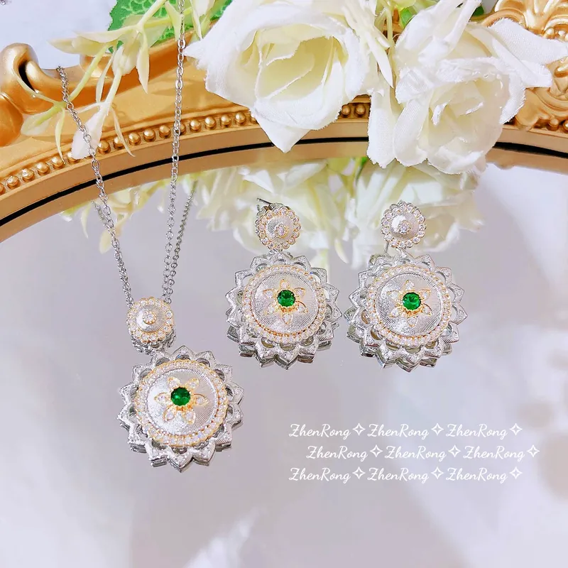 Italian Vintage Filigree Flower Necklace and Earrings Set