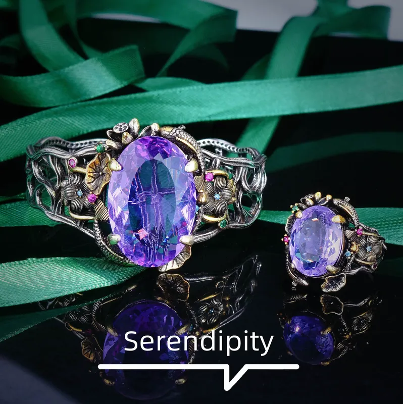 Italian Vintage Filigree Lotus Fish Jewelry Set with Bangle