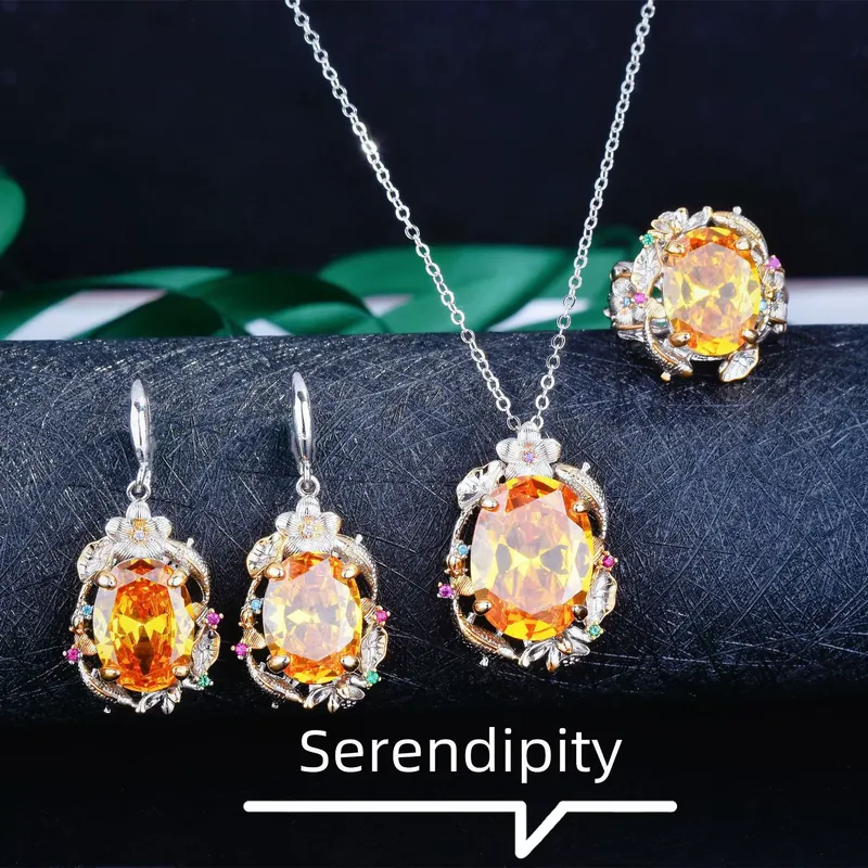 Italian Vintage Lotus Fish Jewelry Set with Yellow Zircon