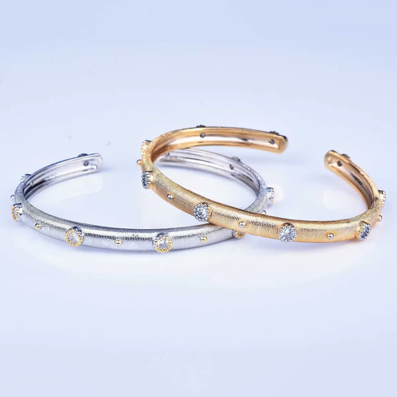 Italian Handmade Filigree Two-Tone High-Carbon Diamond Bangle