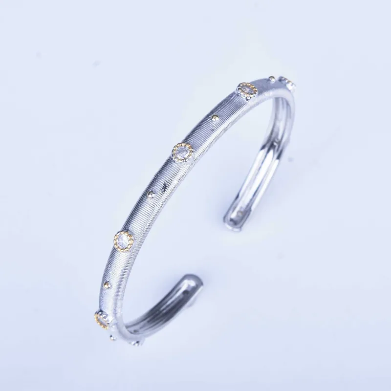 Italian Handmade Filigree Two-Tone High-Carbon Diamond Bangle