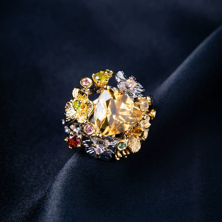 Italian Style Yellow Zircon Open Ring with High Polish